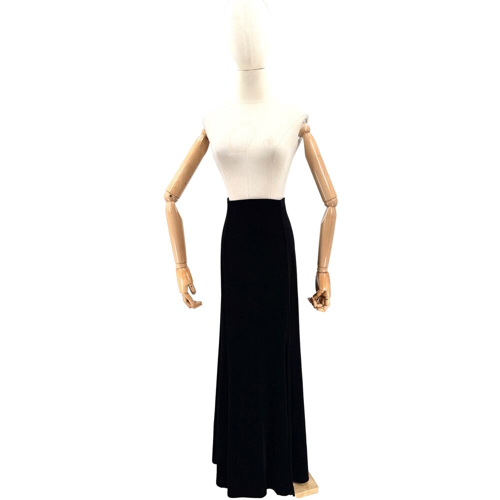 Vintage Y2K Double D Ranch Black Velvet Side Slit Mermaid Maxi Skirt